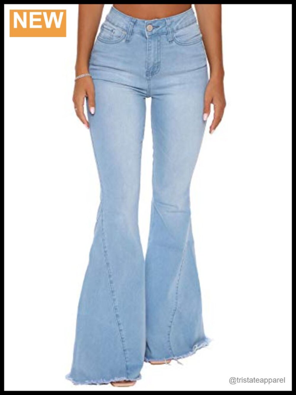 Women's Ripped Flare Bell Bottom Jeans Mid Rise Destroyed Hem Denim Pants